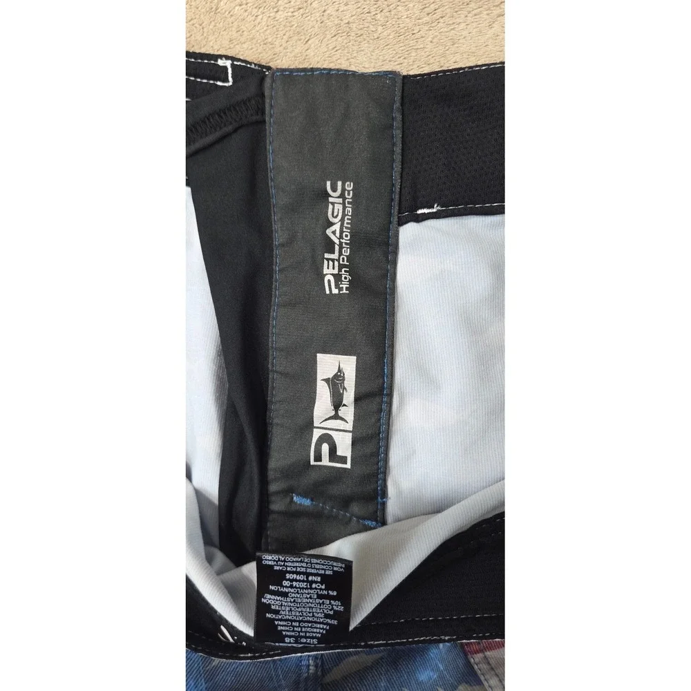 Pelagic High Performance Sharkskin Offshore Board Short 38 USA Flag Fish AOP EUC